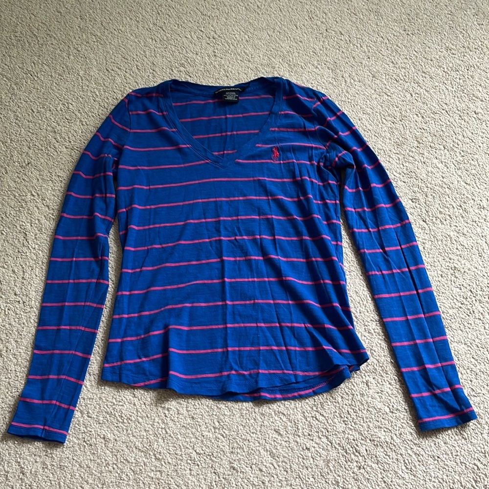 Ralph Lauren blue & pink striped longsleeve
